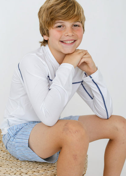 Boys White Zip Rashguard