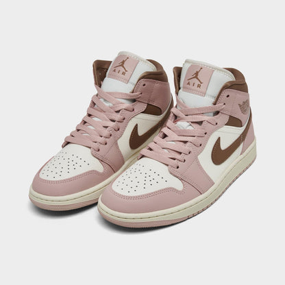 [bq6472-620] Womens Air Jordan Retro 1 Mid 'pink Oxford Brown'