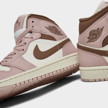 [bq6472-620] Womens Air Jordan Retro 1 Mid 'pink Oxford Brown'