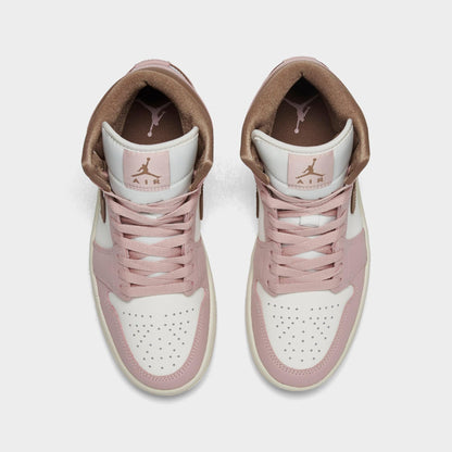 [bq6472-620] Womens Air Jordan Retro 1 Mid 'pink Oxford Brown'