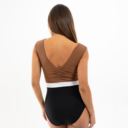 V Neck Gathered One Piece Swimsuit