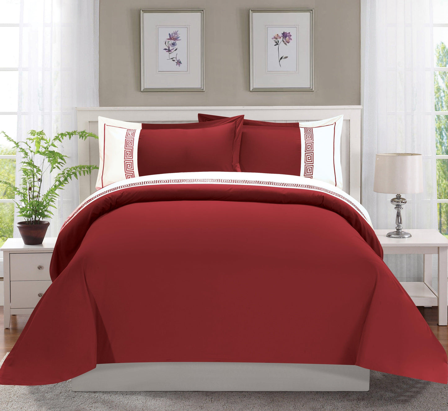 Elegant Comfort 3-Piece Greek Embroidered Duvet Cover Set