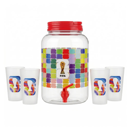 FIFA 1.4 Gal Beverage Dispenser with Red Handle & 4 Plastic Cups 18.5 OZ.