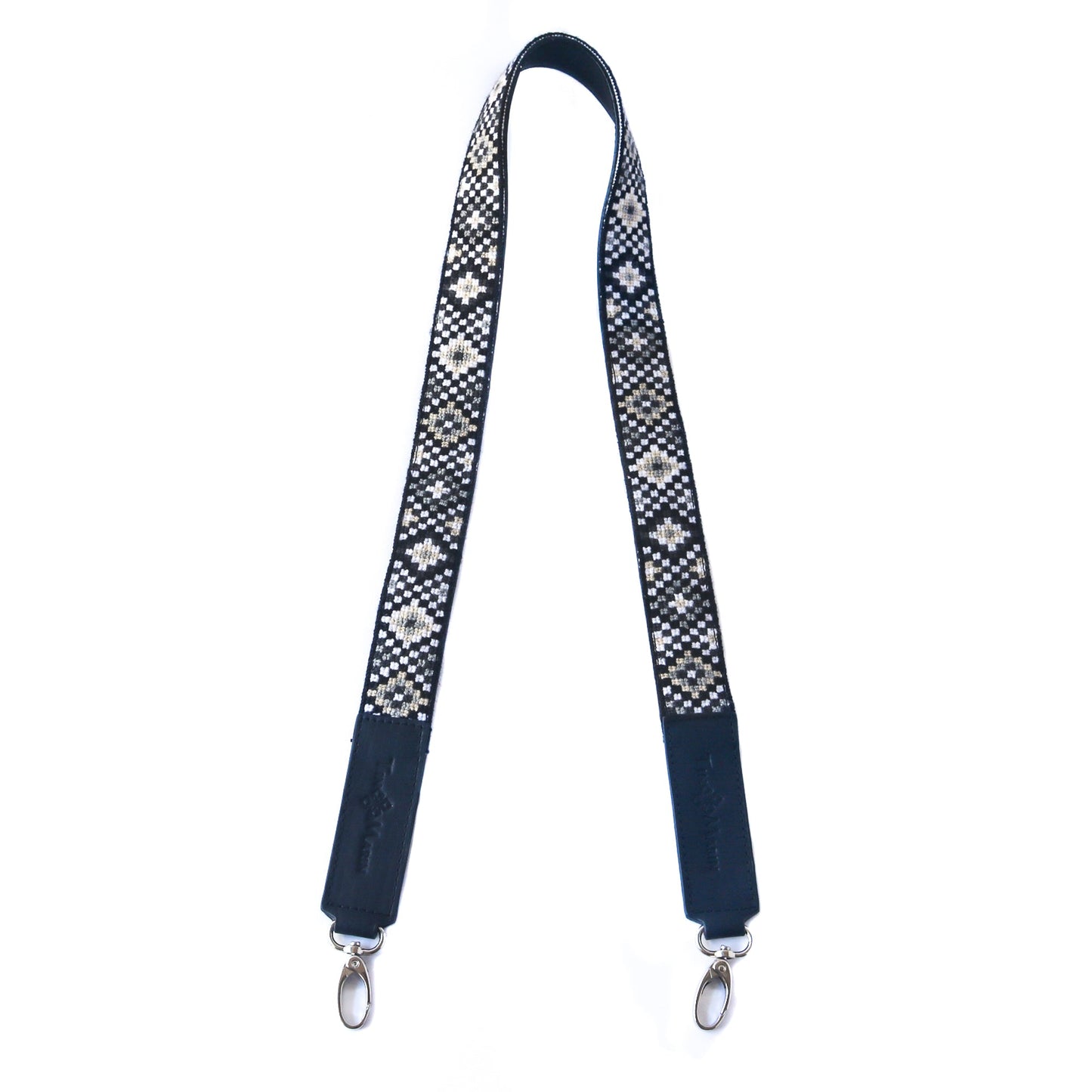 Mai Woven Bag Strap - Black & White with Leather