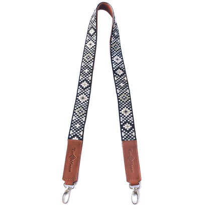 Mai Woven Bag Strap - Black & White with Leather