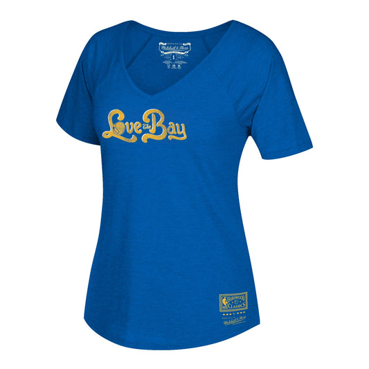 Women's Mitchell & Ness NBA Golden State Warriors Wolovethe Bay V-Neck T-Shirt