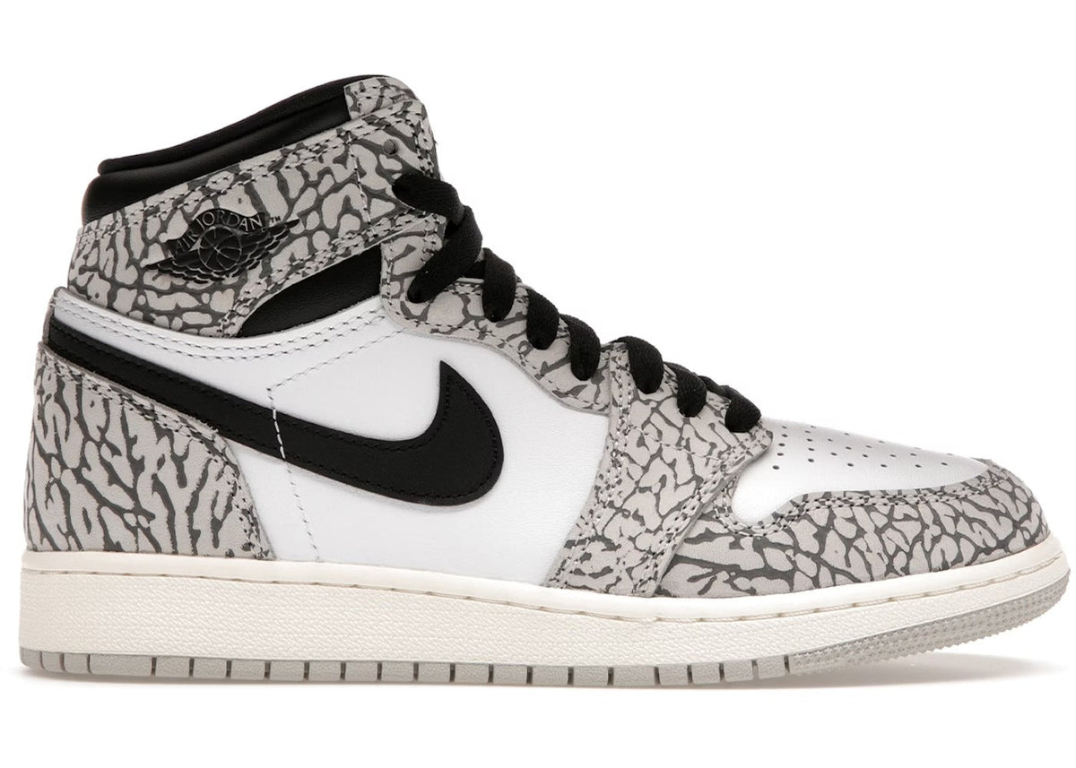 Air Jordan 1 Retro High OG 'White Cement' Big Kids' (GS) Sneakers — Tech Grey/Muslin/Black