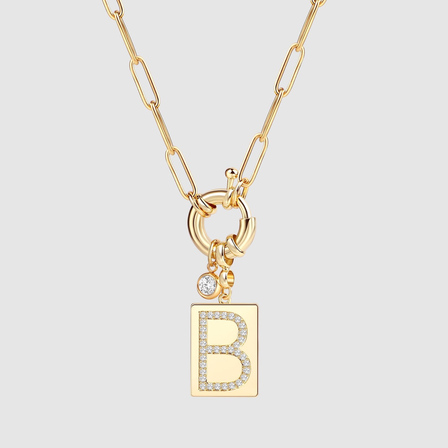 Mint & Lily Pave Initial Pendant Necklace with Paperclip Chain