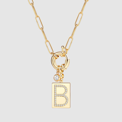 Mint & Lily Pave Initial Pendant Necklace with Paperclip Chain