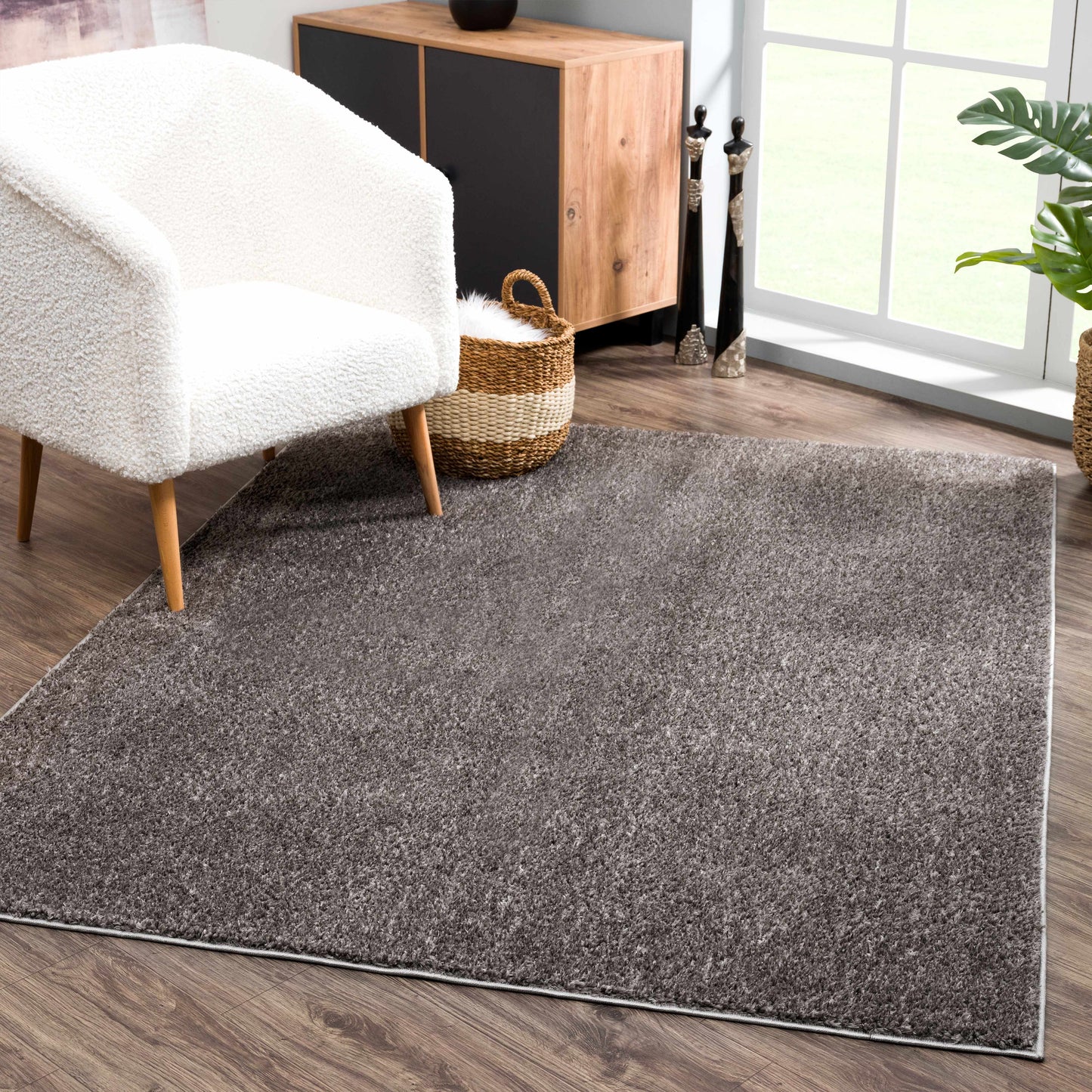 Judy Solid Dark Gray Washable Shag Rug - Clearance