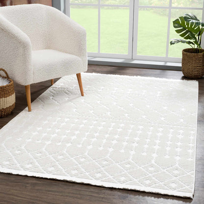 Ivory Beil 3D Fringe Area Rug - Clearance
