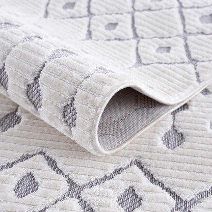 Ivory Gray Beil Textured Trellis Fringe Area Rug - Clearance