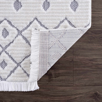 Ivory Gray Beil Textured Trellis Fringe Area Rug - Clearance
