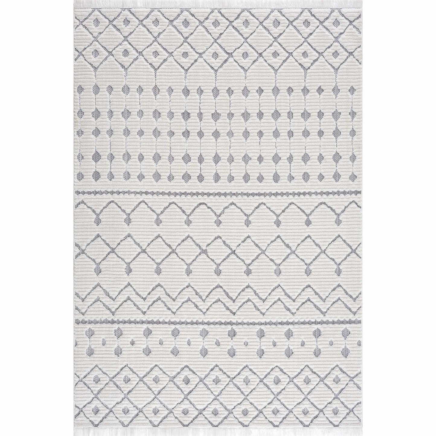 Ivory Gray Beil Textured Trellis Fringe Area Rug - Clearance