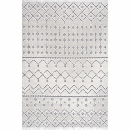 Ivory Gray Beil Textured Trellis Fringe Area Rug - Clearance