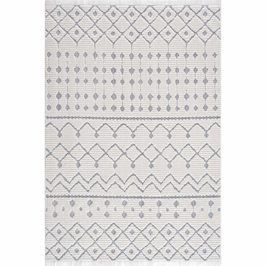 Ivory Gray Beil Textured Trellis Fringe Area Rug - Clearance