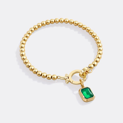 Mint Beaded Bracelet with Baguette Birthstone Charm