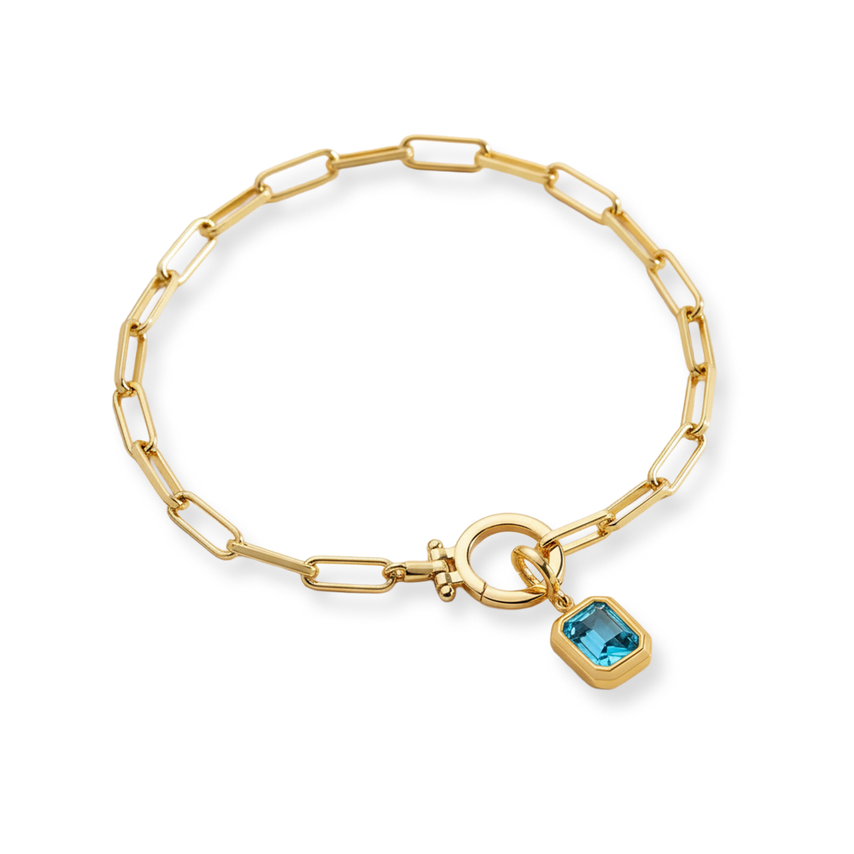 Mint & Lily Baguette Birthstone Charm on Mint Paperclip Bracelet