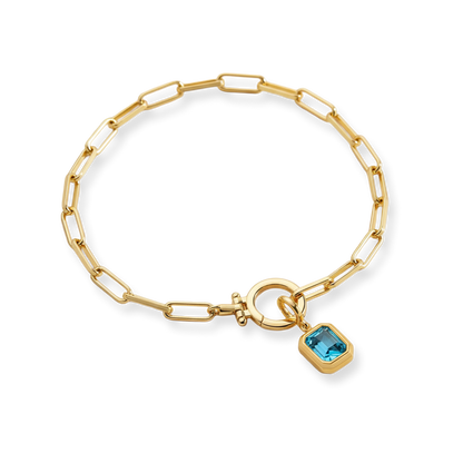 Mint & Lily Baguette Birthstone Charm on Mint Paperclip Bracelet