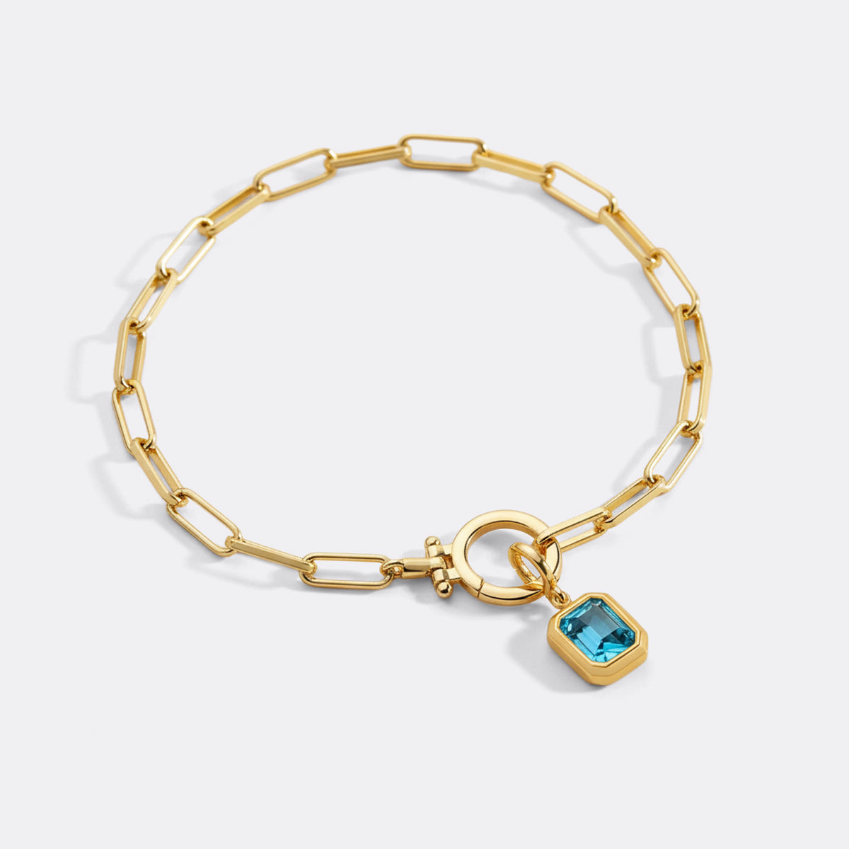 Mint & Lily Baguette Birthstone Charm on Mint Paperclip Bracelet