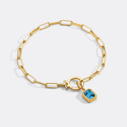 Mint & Lily Baguette Birthstone Charm on Mint Paperclip Bracelet