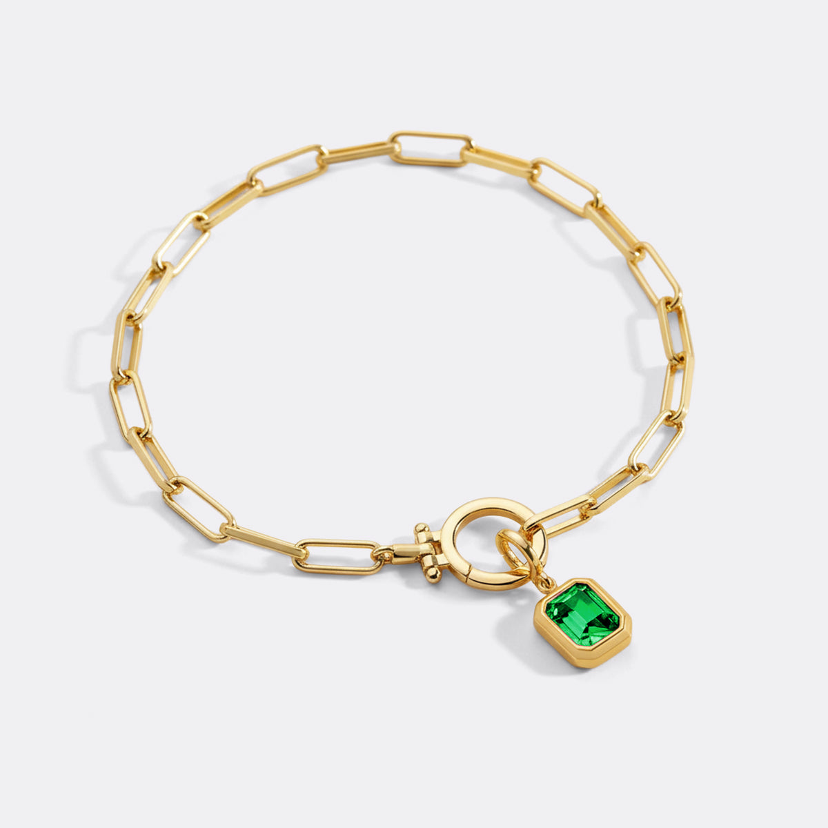 Mint & Lily Baguette Birthstone Charm on Mint Paperclip Bracelet