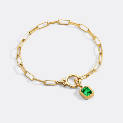 Mint & Lily Baguette Birthstone Charm on Mint Paperclip Bracelet