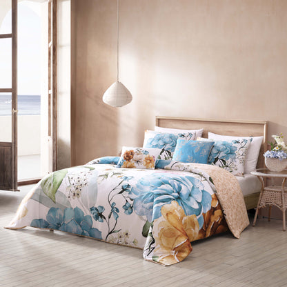 Blue Floral / Beige-