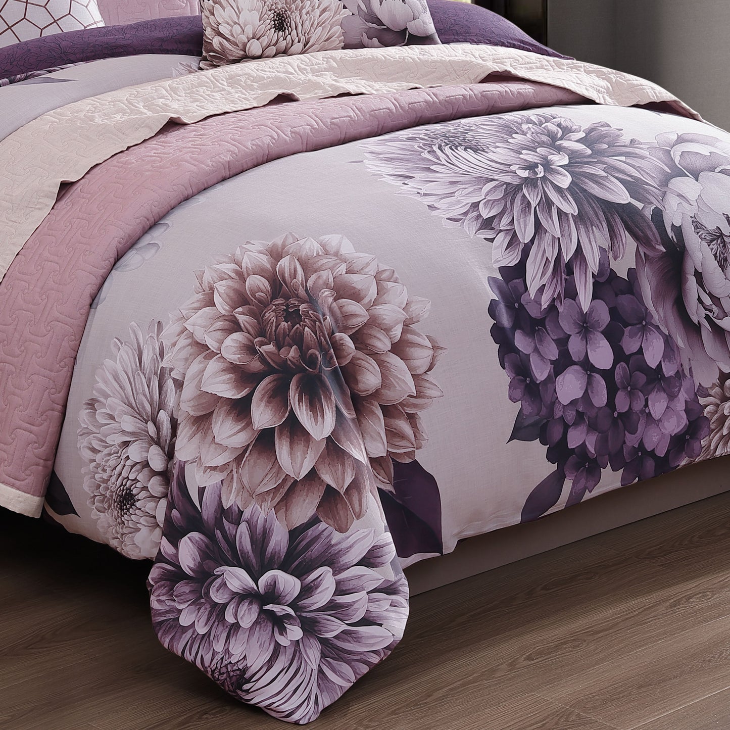 Bebejan Plum Petal 8 Piece Reversible Comforter & Coverlet Set