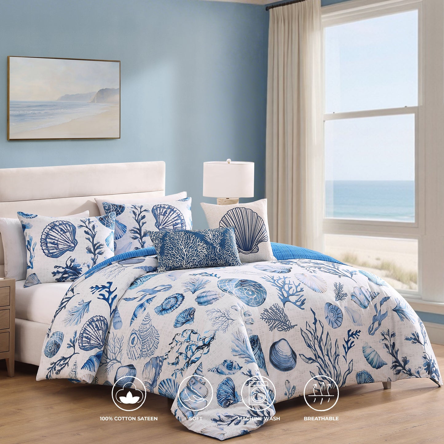 Bebejan Shells and Seaplants 5 Piece Reversible Comforter Set