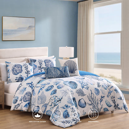 Bebejan Shells and Seaplants 5 Piece Reversible Comforter Set