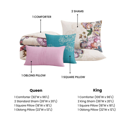 Bebejan Watercolor Jacobean 5 Piece Reversible Comforter Set