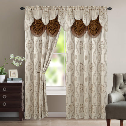 Elegant Comfort Set of 2 Aurora Curtain Panels- Attached Valance - Rod Pocket- 54" W x 84" L