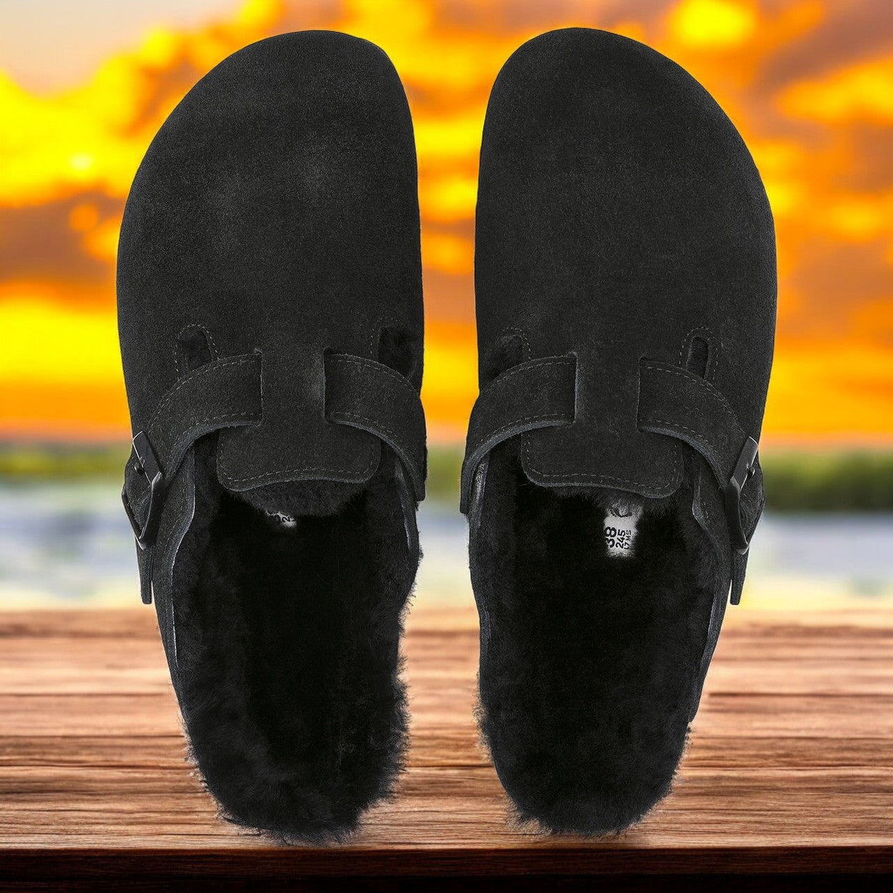 Birkenstock Men's Boston Shearling Black Suede Leather Regular Width Width)