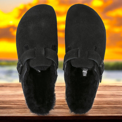Birkenstock Men's Boston Shearling Black Suede Leather Regular Width Width)