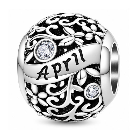 Sterling silver birthstone charm bead - April