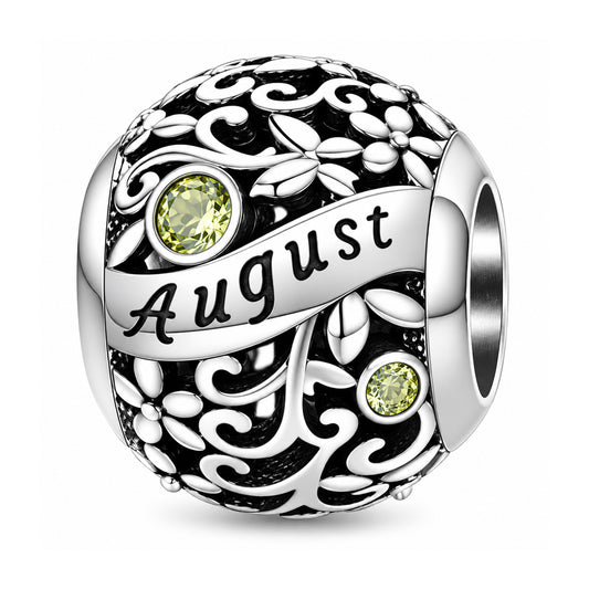 Sterling silver birthstone charm bead - August