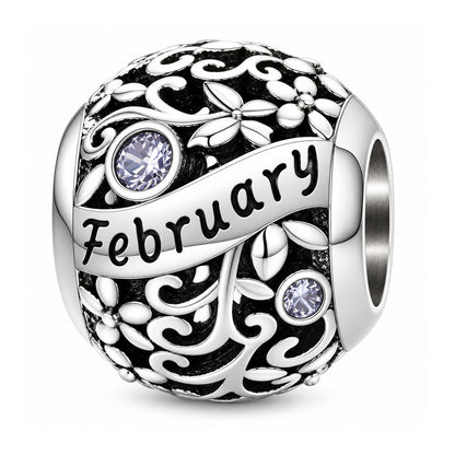 Sterling silver birthstone charm bead - February