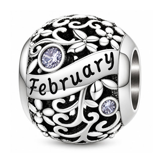 Sterling silver birthstone charm bead - February