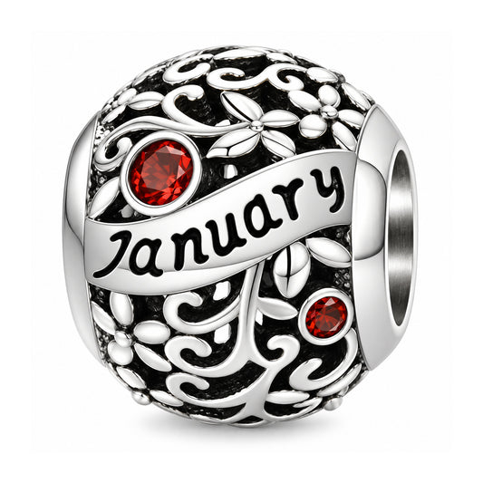 Sterling silver birthstone charm bead - January