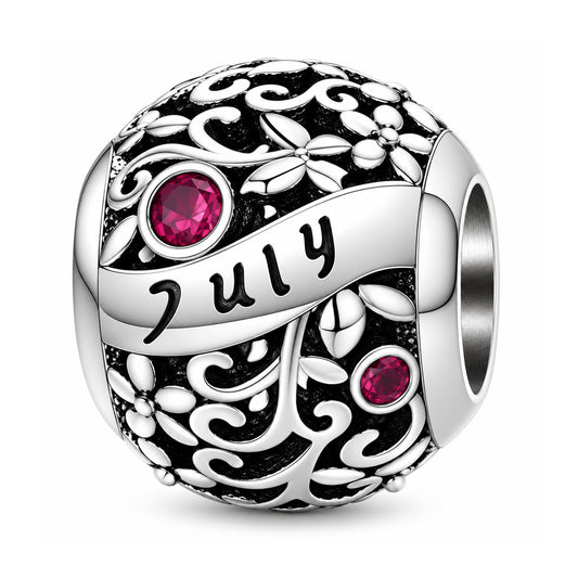 Sterling silver birthstone charm bead - July