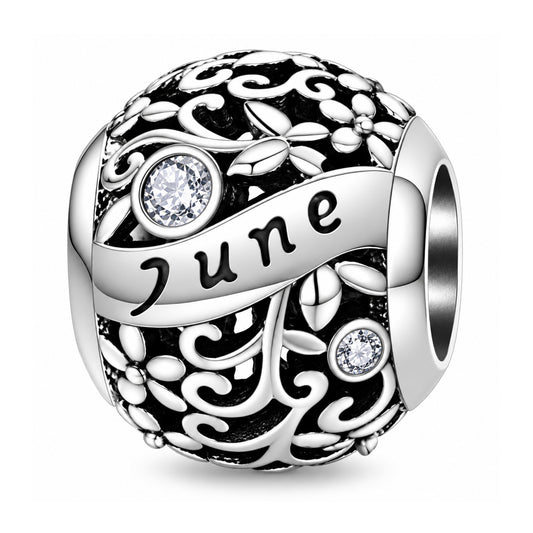 Sterling silver birthstone charm bead - June