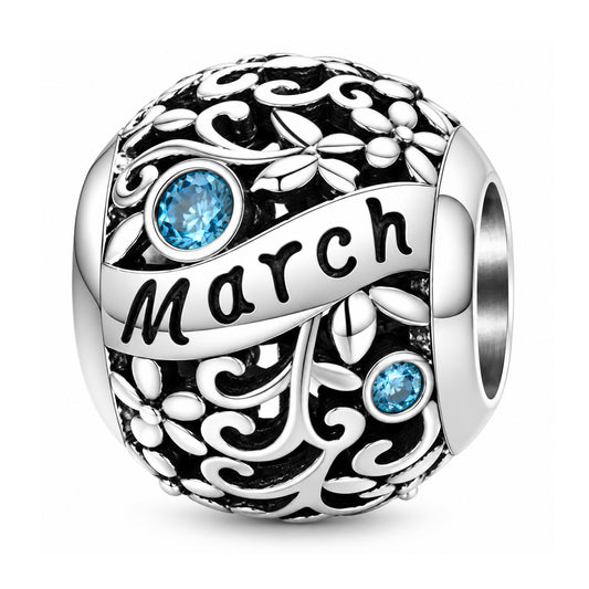 Sterling silver birthstone charm bead - March