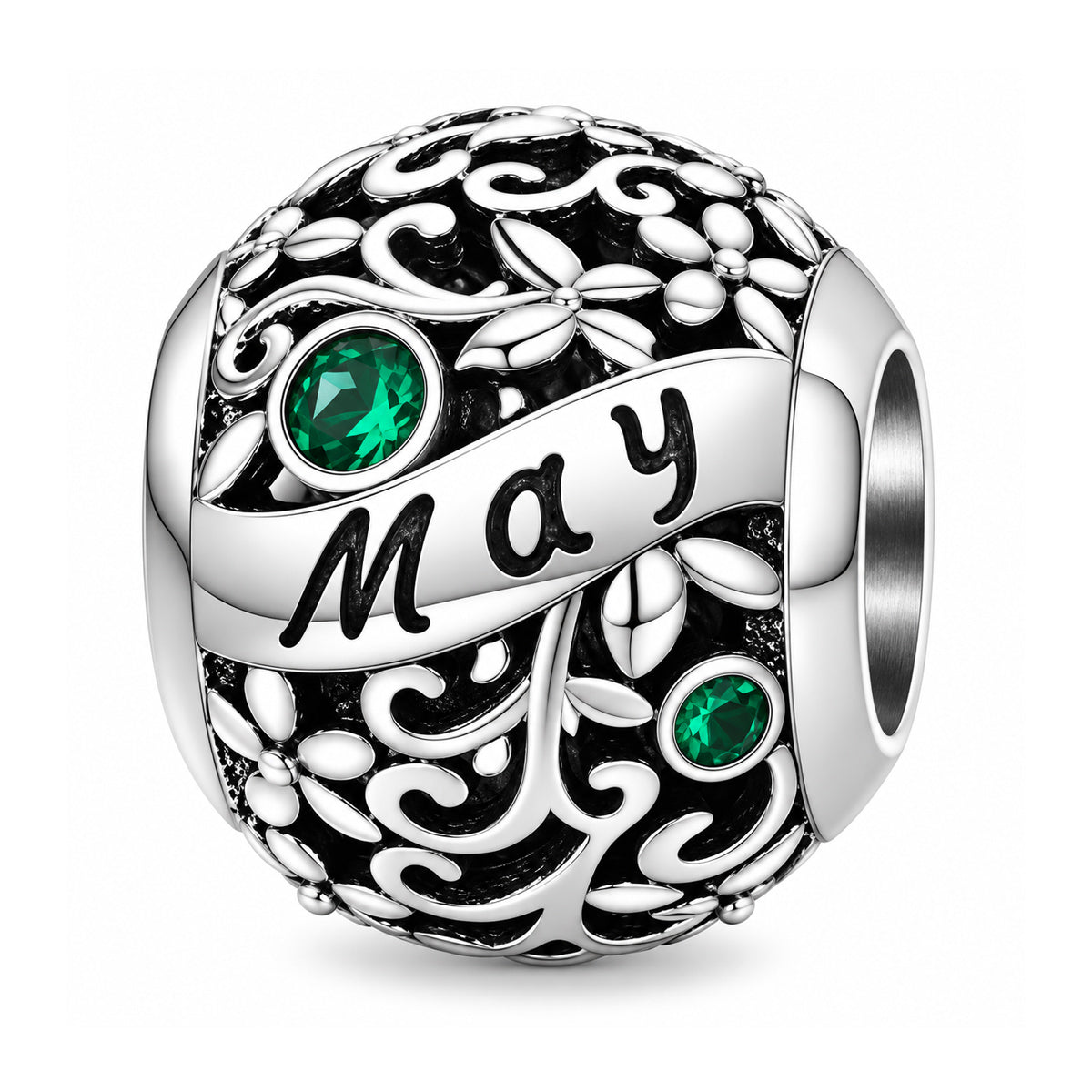 Sterling silver birthstone charm bead - May