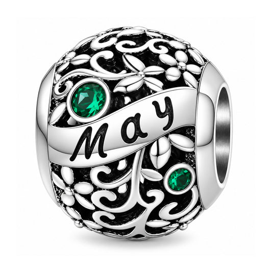Sterling silver birthstone charm bead - May
