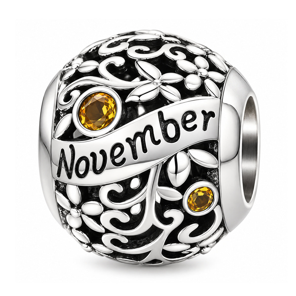 Sterling silver birthstone charm bead - November