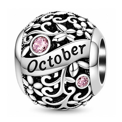 Sterling silver birthstone charm bead - October