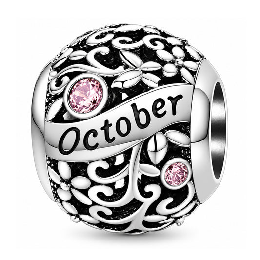 Sterling silver birthstone charm bead - October