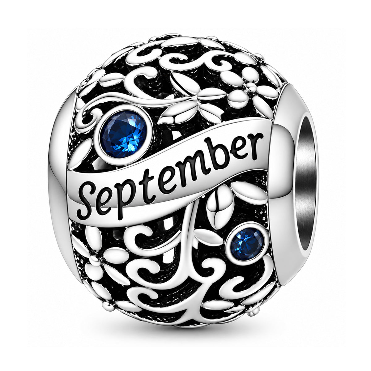 Sterling silver birthstone charm bead - September