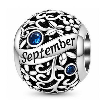 Sterling silver birthstone charm bead - September